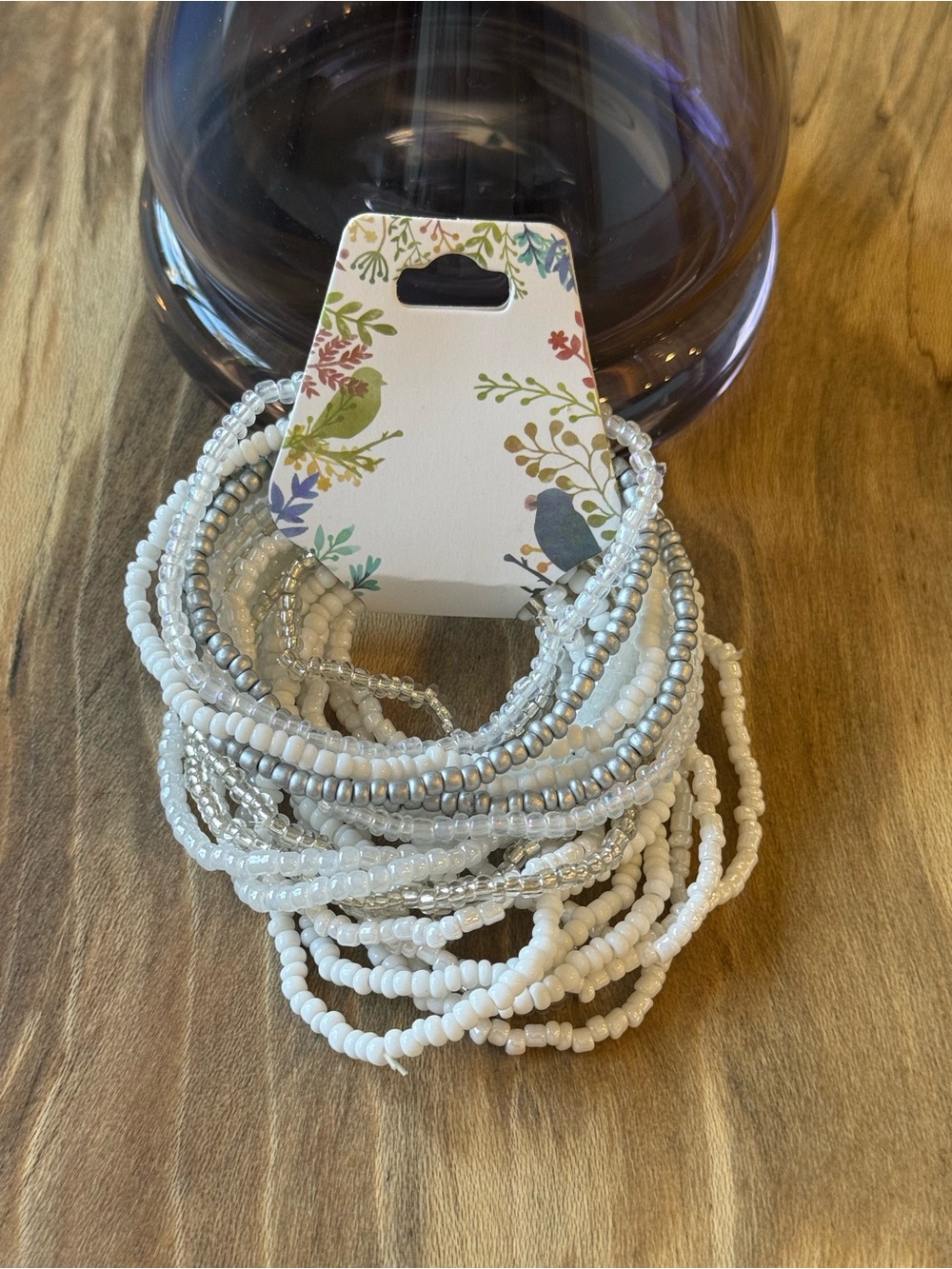 Beaded Multi-Strand Stretch Bracelet - White & Silver